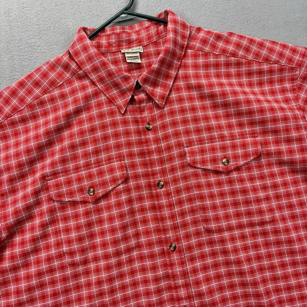 L.L. Bean Shirt 2XL Tall Red Tartan Plaid Short Sleeve Button Up Performance